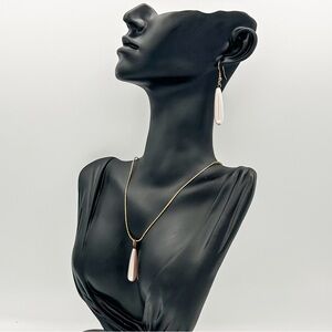 Pink‎ Teardrop Faux Pearl Necklace & Earring Set | 18KGT Gold Tone Minimalist